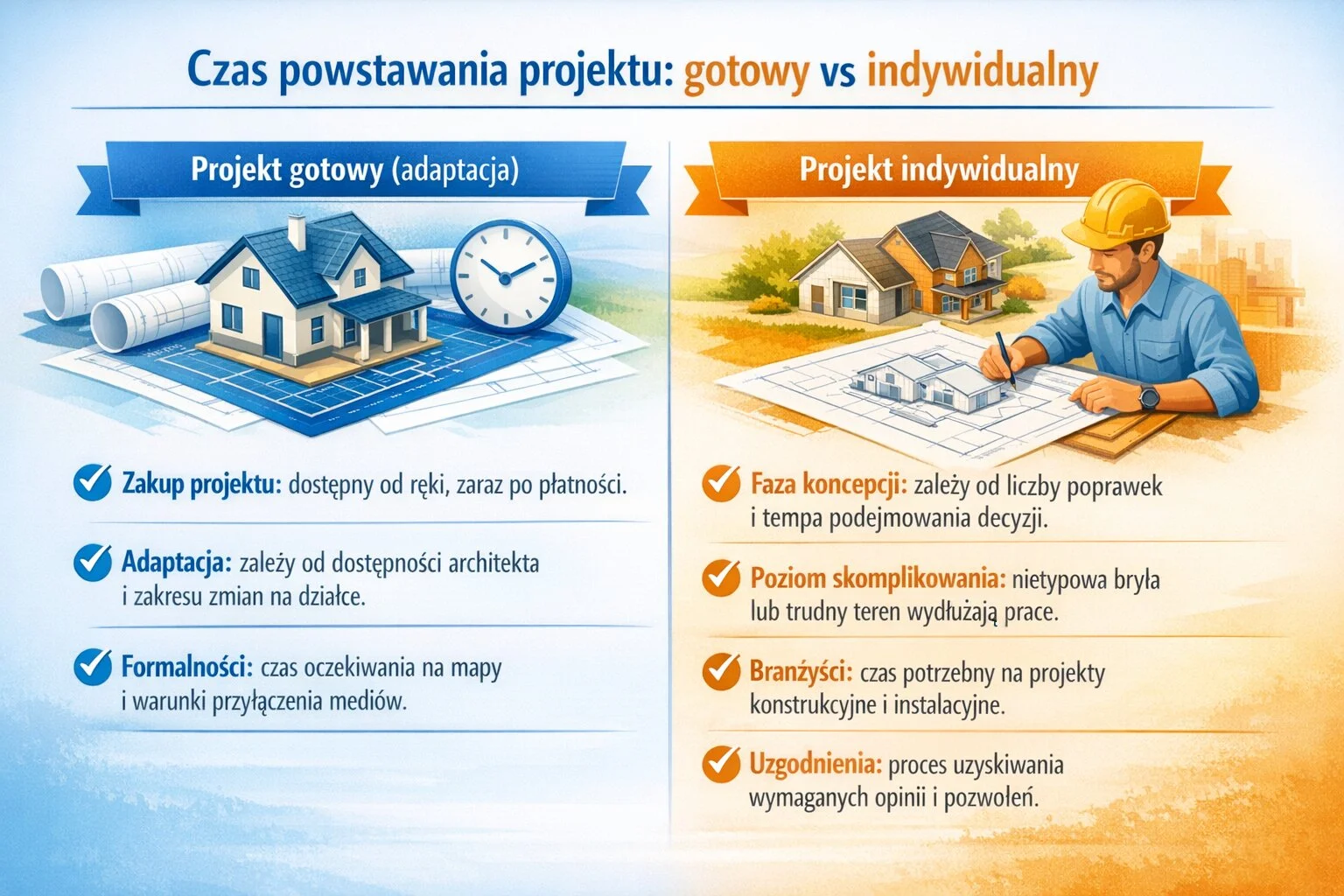 Czas powstawania projektu: gotowy vs indywidualny